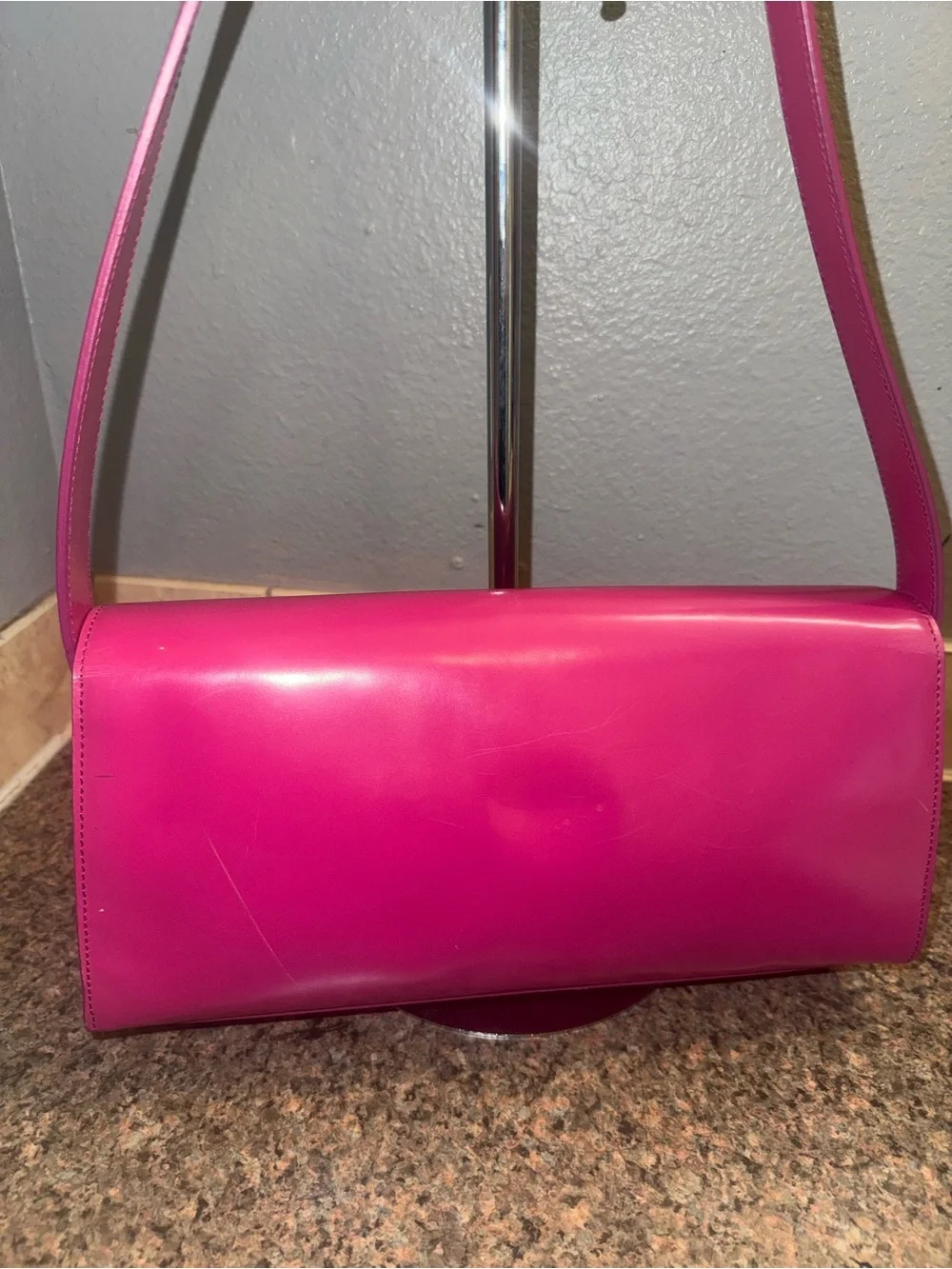 Furla Hot Barbie Pink Leather Shoulder Bag with Gold-Tone slide closure